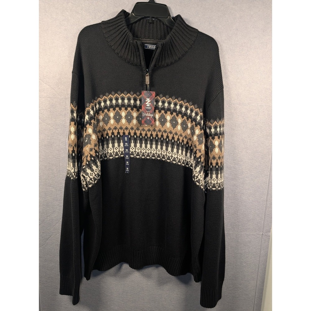 Izod Men's Holiday 1/4 Zip Sweater NWT Size 3XB 3XL Black Originally $85